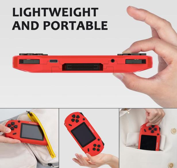 16 Bit Handheld Game Console for Kids Adults, 3.0'' Large Screen Preloaded 288+6 Classic Portable Retro Video Handheld Games with  Rechargeable Battery for Birthday Gift for Kids red