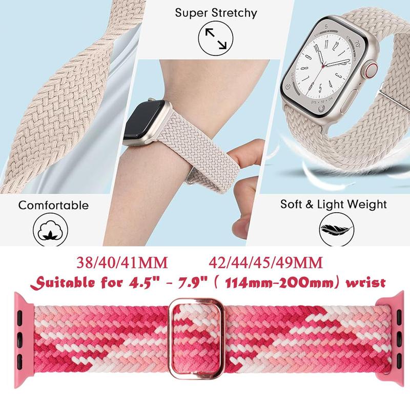 Braided Stretchy Nylon Smart Watch Band for Summer, 5 Counts Durable Sport Elastic Nylon Cloth Watch Wristband for iWatch Series 9 8 SE 7 6 5 4 3 2 1 Smartwatches, Adjustable Fashion Smartwatch Band