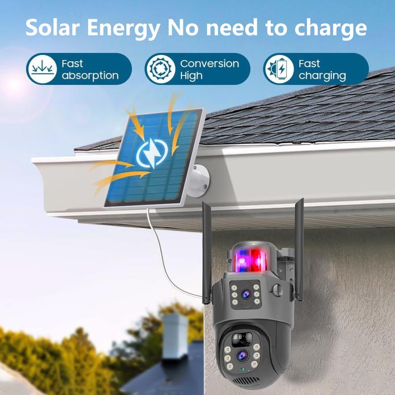 6MP Solar Camera Security Outdoor, Dual Lens (2x3MP) PTZ Wireless Home Security Cameras Outside Surveillance Indoor, Wide Angle 360°, Solar Powered, 2.4GHz WiFi, Human Detect, Color Night Vision