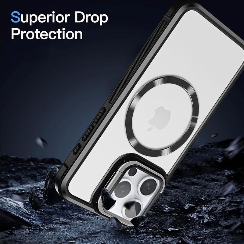 Magnetic Phone Case, Camera Lens Protector and Camera Holder, Shockproof Transparent Shell Scratch-resistant Waterproof and Durable, Suitable for iPhone16 Pro, 15, 14 Plus, 13 Pro Max