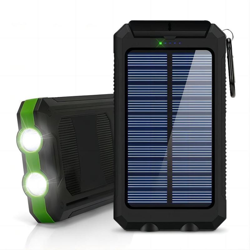 Portable Solar Charger, 10000mAh Outdoor Waterproof Solar Power Bank, Camping External Backup Battery Pack with 2 LED Light Flashlight & Compass