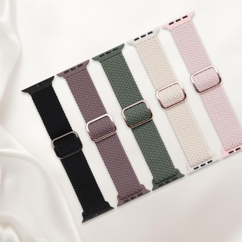 Braided Stretchy Nylon Smart Watch Band for Summer, 5 Counts Durable Sport Elastic Nylon Cloth Watch Wristband for iWatch Series 9 8 SE 7 6 5 4 3 2 1 Smartwatches, Adjustable Fashion Smartwatch Band