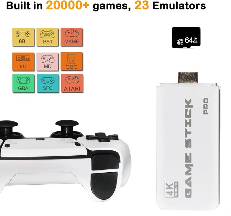 20000+ Games Wireless Retro Game4K HDMl Output Retro Video GameConsole - Plug and Play Video Games,Retro Game Stick 4K Game Stick,Built in 64G Cards