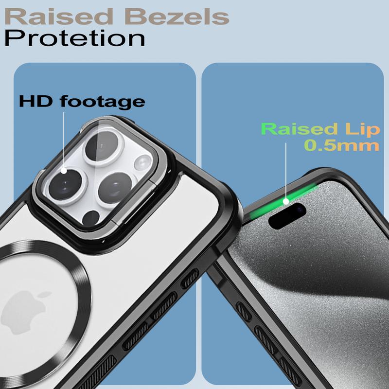 Magnetic Phone Case, Camera Lens Protector and Camera Holder, Shockproof Transparent Shell Scratch-resistant Waterproof and Durable, Suitable for iPhone16 Pro, 15, 14 Plus, 13 Pro Max