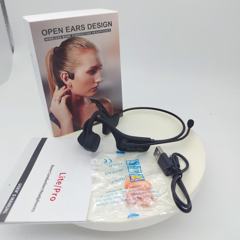 Wireless Earphone, Bone Conduction Headset, Business Headset with Adjustable Microphones, IP54 Waterproof Headphone for Training