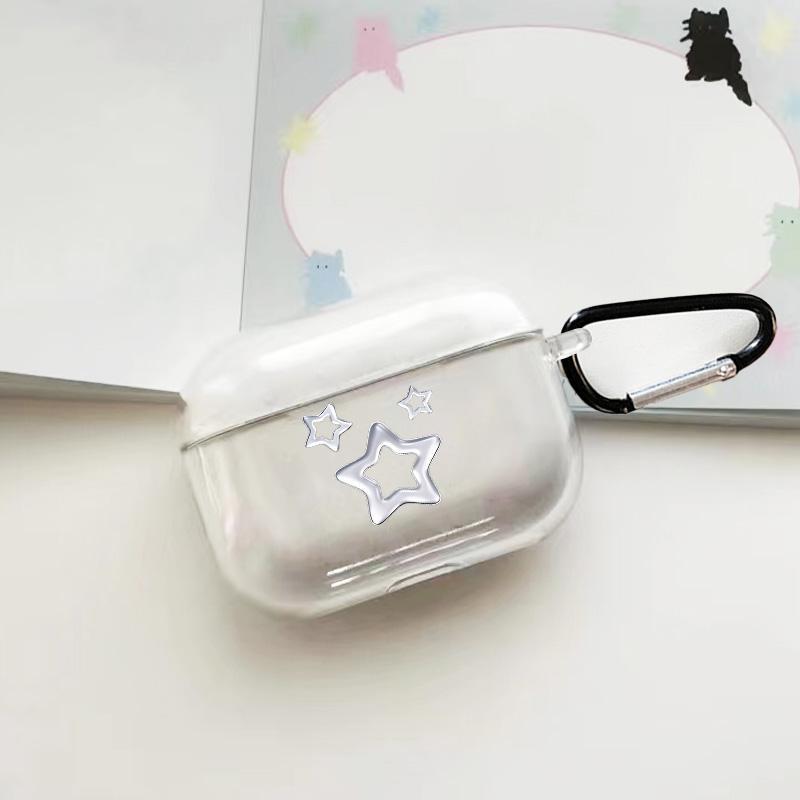 Cute Star Pattern Earphone Case with Hiking Buckle, Shockproof Anti-fall Silicone Protective Cover, Earphone Protective Case Compatible with AirPods 3 2