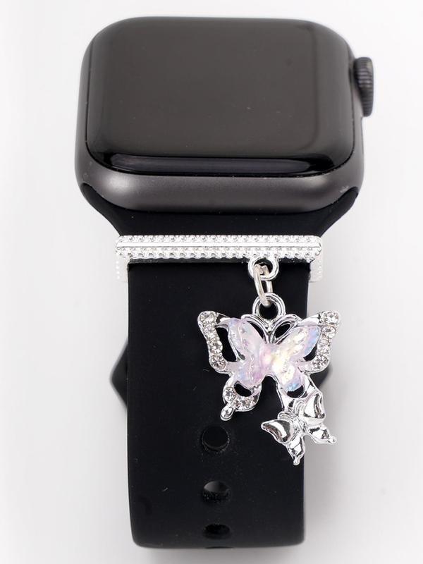 Butterfly Design Watch Band Decoration Ring, Rhinestone Decor Watch Band Ornament, Watch Accessories Compatible with Apple Watch Bands, Gift for Girls