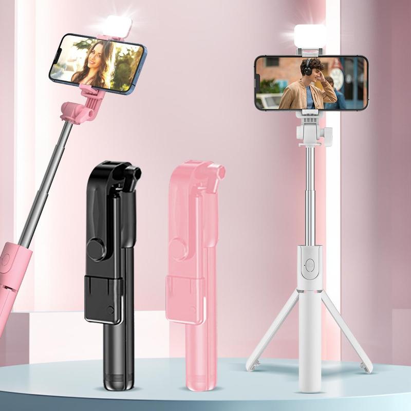 Portable Selfie Stick Tripod, 360 Degree Rotatable Phone Holder with Fill Light, Handheld Selfie Stick for Live Streaming, Vlogging, Photography