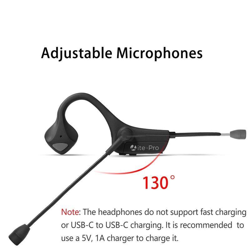 Wireless Earphone, Bone Conduction Headset, Business Headset with Adjustable Microphones, IP54 Waterproof Headphone for Training