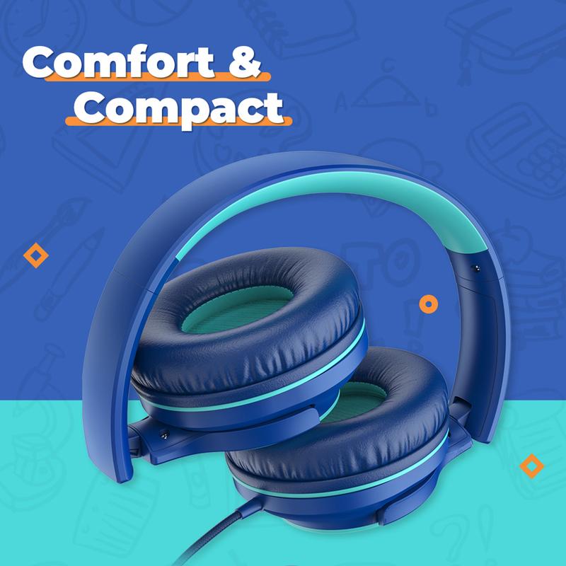 iClever 2-Pack Kids Headphones with Sharing Splitter-HS22 Wired Headphones-Tangle-Free 3.5mm Jack Foldable Stereo Headphones for School Tablet Travel