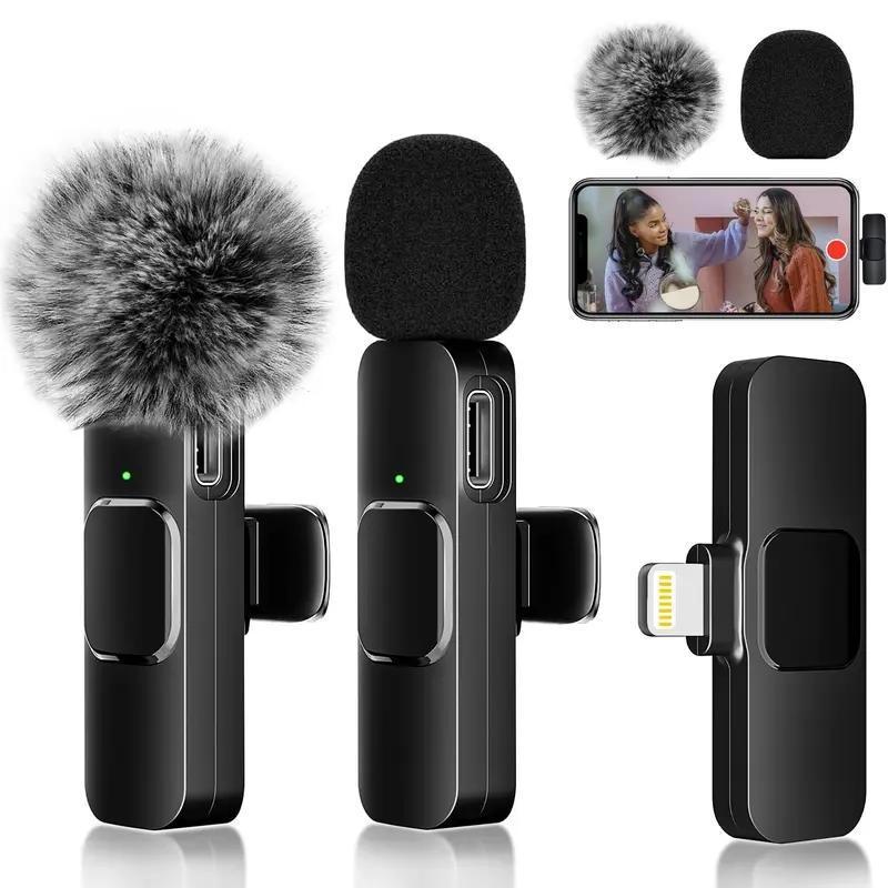 2 count Wireless Microphone for iPhone,iPad,Android, Mini Wireless Clip-on Microphones for iPhone Video Recording,Interview, Vlog