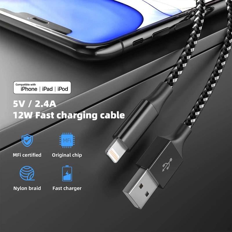 10FT [Apple MFi Certified] USB A Data Cable, Fast Charging Cables, Durable Nylon Braided USB Data Line Compatible with iPhone Apple 14 13 12 11 Pro Max XR XS X 8 7 6 Plus SE, Phone Charger, Summer Gift, Portable Chargers