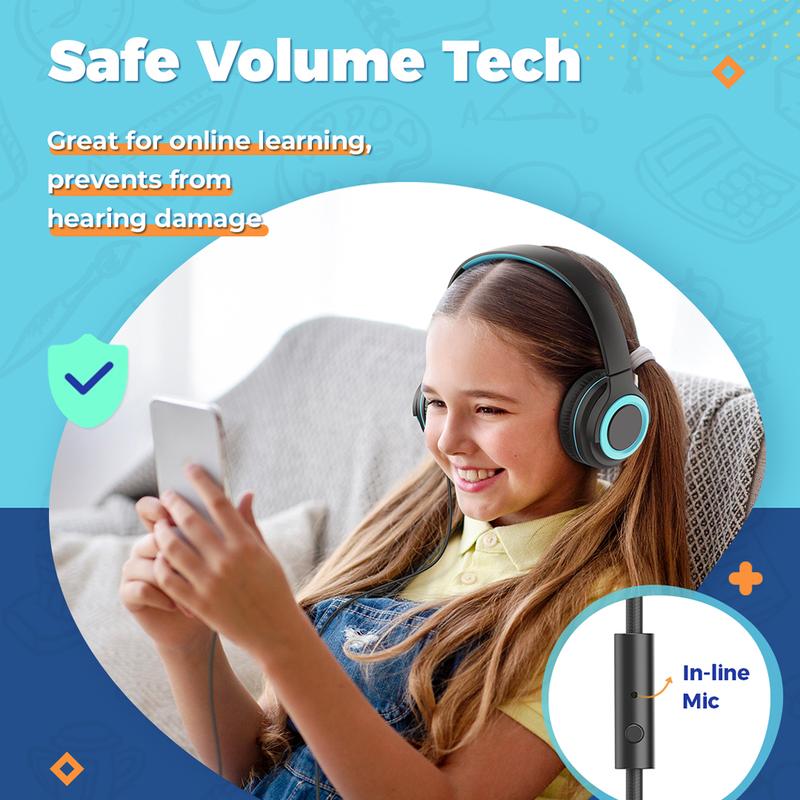 iClever 2-Pack Kids Headphones with Sharing Splitter-HS22 Wired Headphones-Tangle-Free 3.5mm Jack Foldable Stereo Headphones for School Tablet Travel