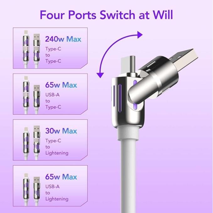 4 in 1 Charger, USB C Fast Charging Adapter [Max240W]  Cable Dual Charging Port Compatible with iPhone 15 14 13 Pro Max Plus iPad AirPods, Samsung Galaxy S23 S22 S10, samsung j3, Google us b Device Mobile Smartphone Electronic Cellphone orange  charger