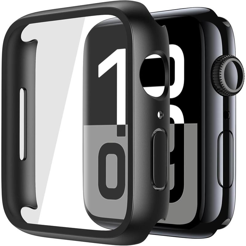 2 Tempered Glass Case Compatible for Apple Watch Series 10 (2024) 46mm, Hard Screen Protector Overall Protection Ultra-Thin Lightweight Scratch-Resistant Cover for iWatch, Satin Black