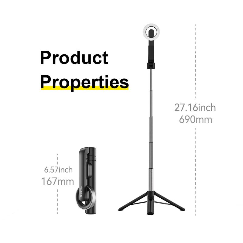 TELESIN Magnetic Selfie Stick Tripod with Bluetooth Remote Control, 27