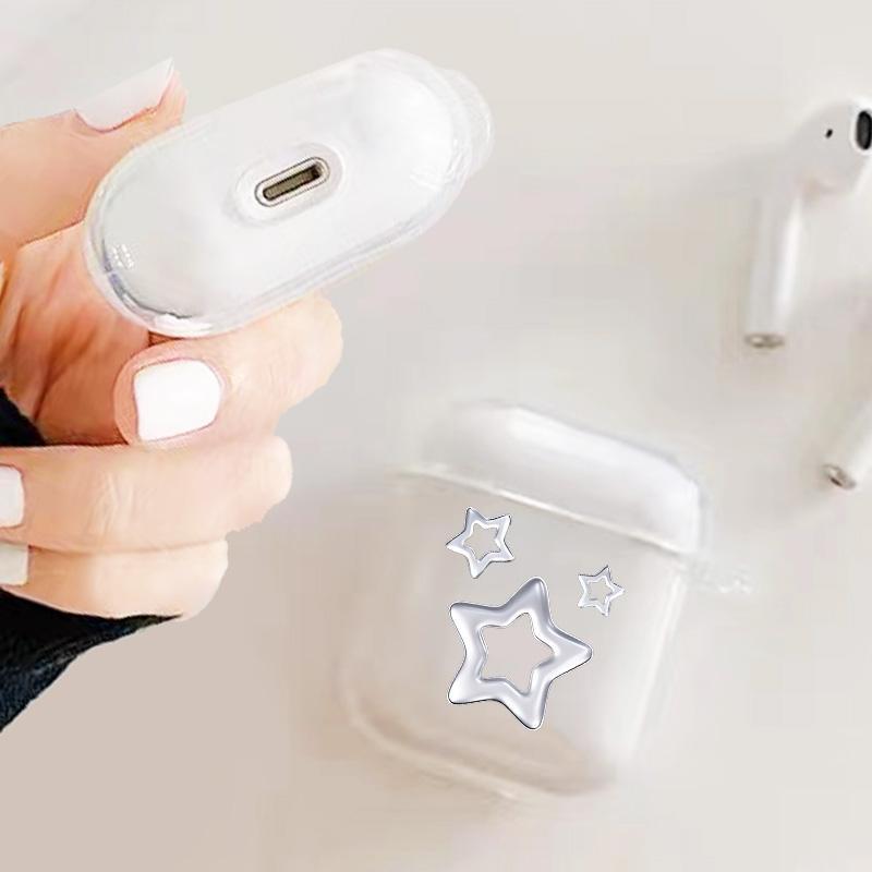 Cute Star Pattern Earphone Case with Hiking Buckle, Shockproof Anti-fall Silicone Protective Cover, Earphone Protective Case Compatible with AirPods 3 2