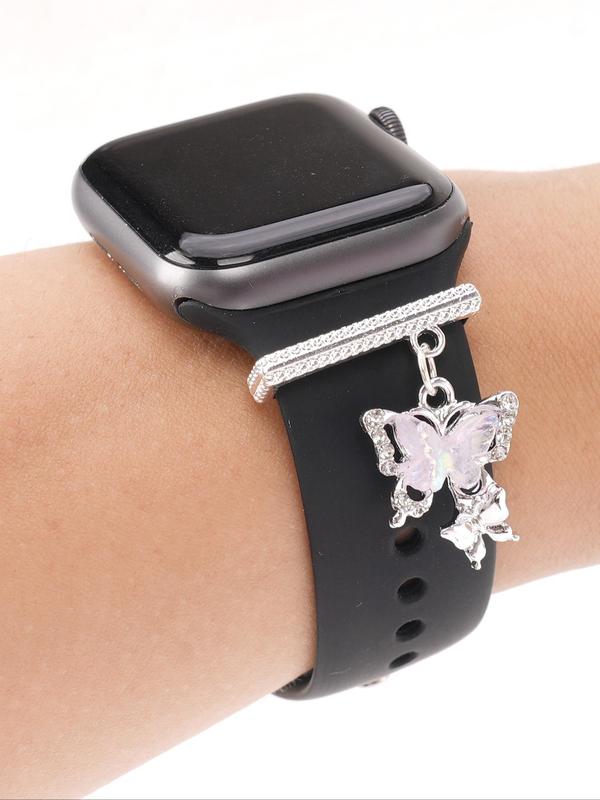 Butterfly Design Watch Band Decoration Ring, Rhinestone Decor Watch Band Ornament, Watch Accessories Compatible with Apple Watch Bands, Gift for Girls