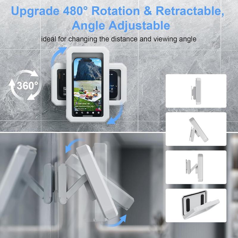 Shower Phone Holder Waterproof, 480°Rotating Waterproof Phone Holder for Shower Adjustable Anti-Fog Shower Phone Case Holder Bathroom Wall Phone Mount for Wall Mirror Bathtub Fit for 4~7