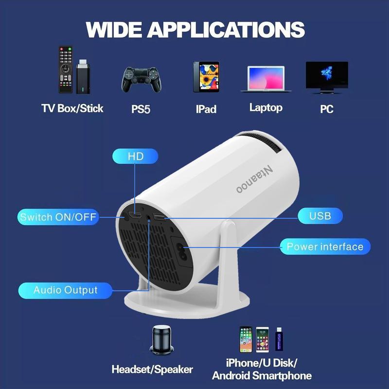 [Christmas Sale] Ntaanoo 2025 New Mini Projector, Portable 4K 1080P Full HD, Smart 5G WiFi6 BT5.0, Auto Level Correction, 180° Rotatable Outdoor Projector for Mobile Phone TV Stick Laptop.