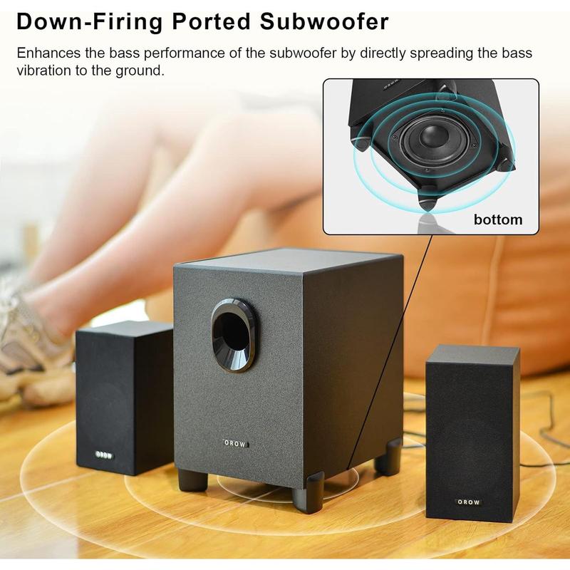 New USB-Powered 2.1 Multimedia Speakers System with Subwoofer, 16W Computer Speakers, Strong Bass, 3.5mm Audio Inputs for PC PS4 TV (Wooden Finish)