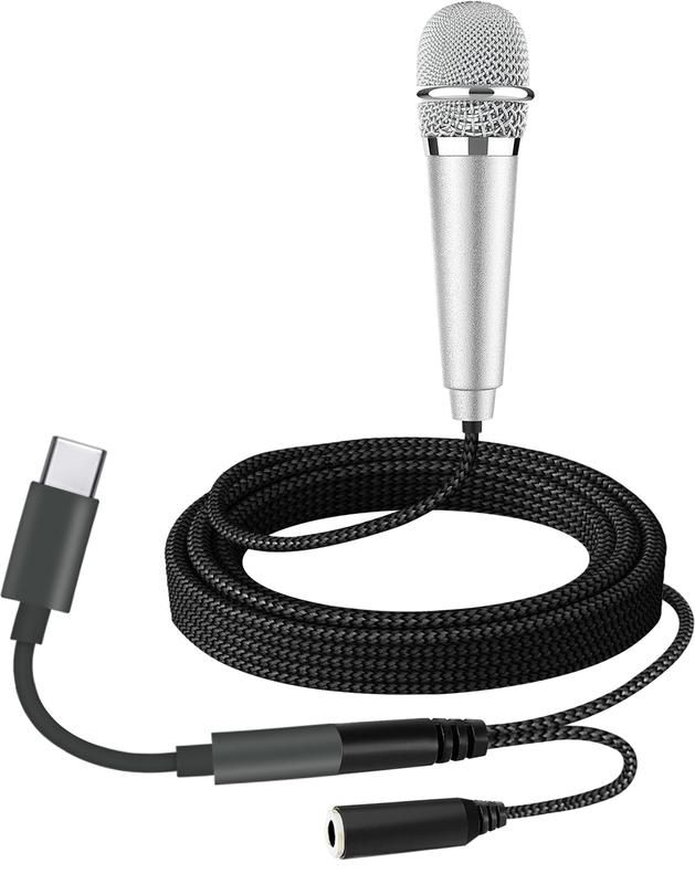 USB C Mini Microphone Karaoke, Portable ASMR Microphone for Android Phone iPhone 15 Laptop Mac, Wired Mic for Voice Recording, Singing, Interviews, Vlogs, YouTube, TIK Tok (Silver)