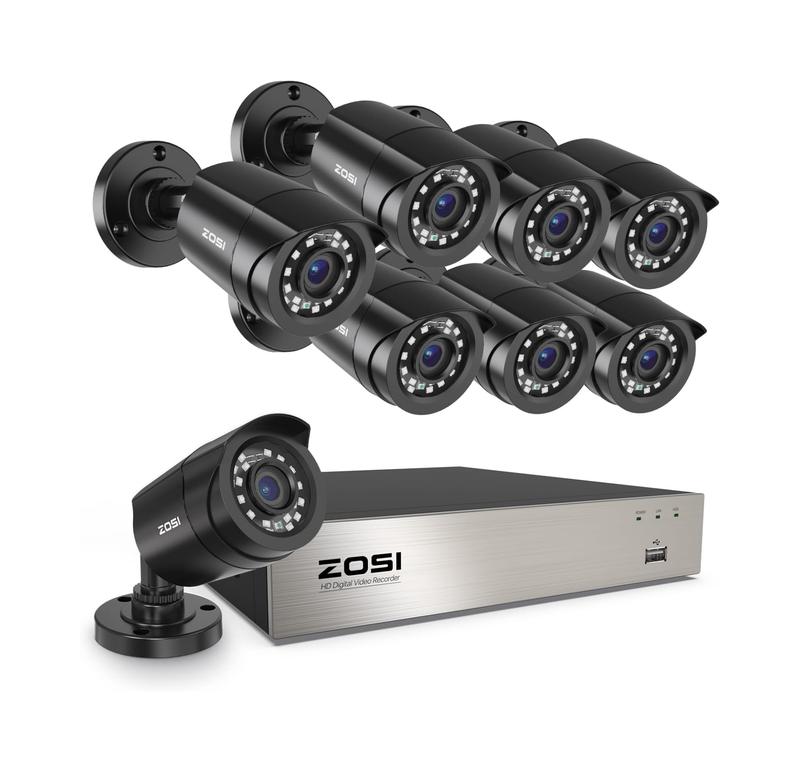 ZOSI 3K Lite 8CH Home Security Camera System Outdoor Indoor, AI Human Vehicle Detection, Night Vision, H.265+ 5MP Lite 8 Channel CCTV DVR, 8pcs 1080P 1920TVL Surveillance Bullet Cameras (No HDD)