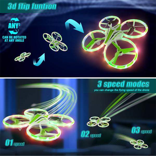 AFUNX Drone for Kids and Beginners Mini RC Helicopter Quadcopter Drone with 7 color LED Lights, Altitude Hold, Headless Mode, Kids Little Drone Toys Gifts for Boys and Girls with Remote Control ( Green Red)