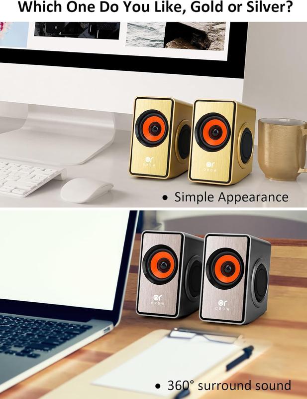 OROW Computer Speaker, 12W Desktop Speaker with Volume Control, 3.5mm Speaker, USB , Dual Diaphragm, USB Speaker for PC Laptop  iMac Projector()