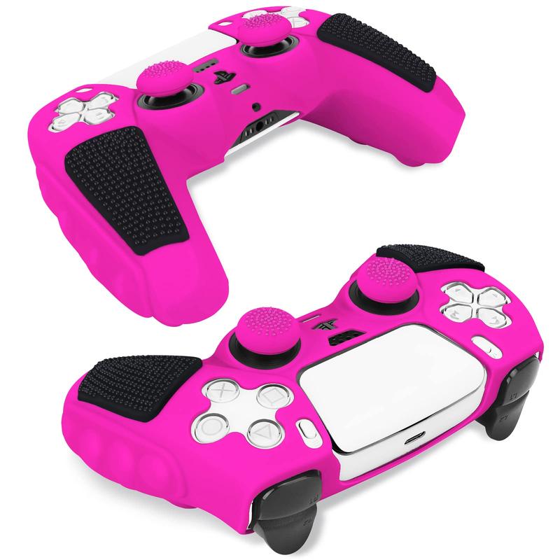 Game Controller Non-slip Protective Case with 8 Thumb Grip Cap, Silicone Soft Shell Game Controller Protective Cover, Console Accessories for PS5