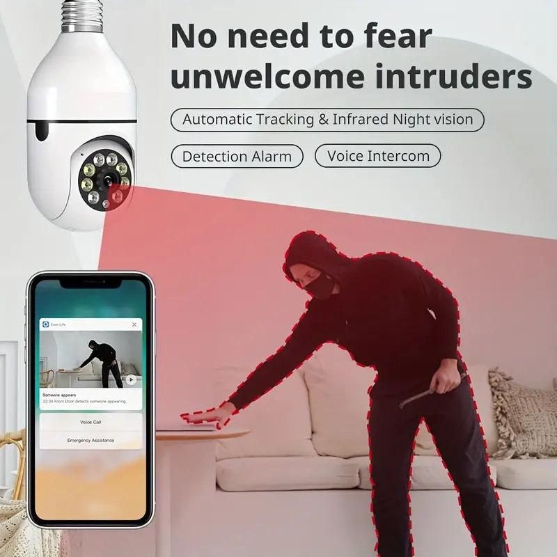 Human Tracking Function Bulb IP Camera, 355 Degree Panoramic Tilt Wireless 2.4 G WiFi Security Cameras Compatible with E27 Base (No TF SD Card)