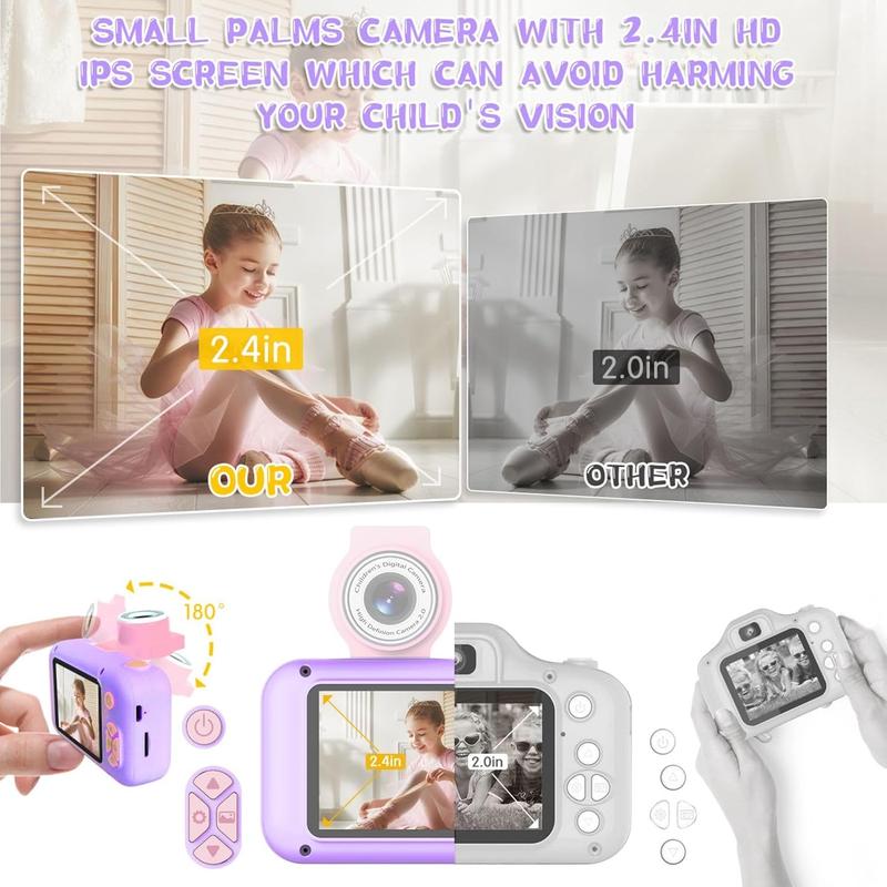 Kid Camera, Camera for Kid,2.4in IPS Screen Digital Camera,180Flip Len Student Camera,Children Selfie Camera with Playback Game,Christmas Birthday Gift for 4 5 6 7 8 9 10 11 Year Old Girl Boy