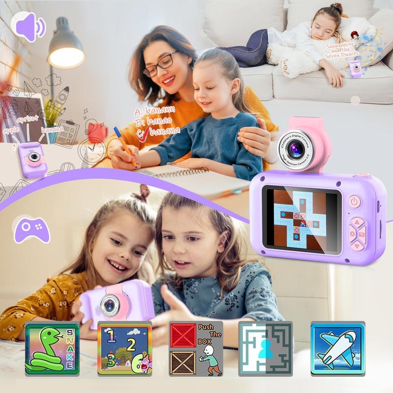 Kid Camera, Camera for Kid,2.4in IPS Screen Digital Camera,180Flip Len Student Camera,Children Selfie Camera with Playback Game,Christmas Birthday Gift for 4 5 6 7 8 9 10 11 Year Old Girl Boy