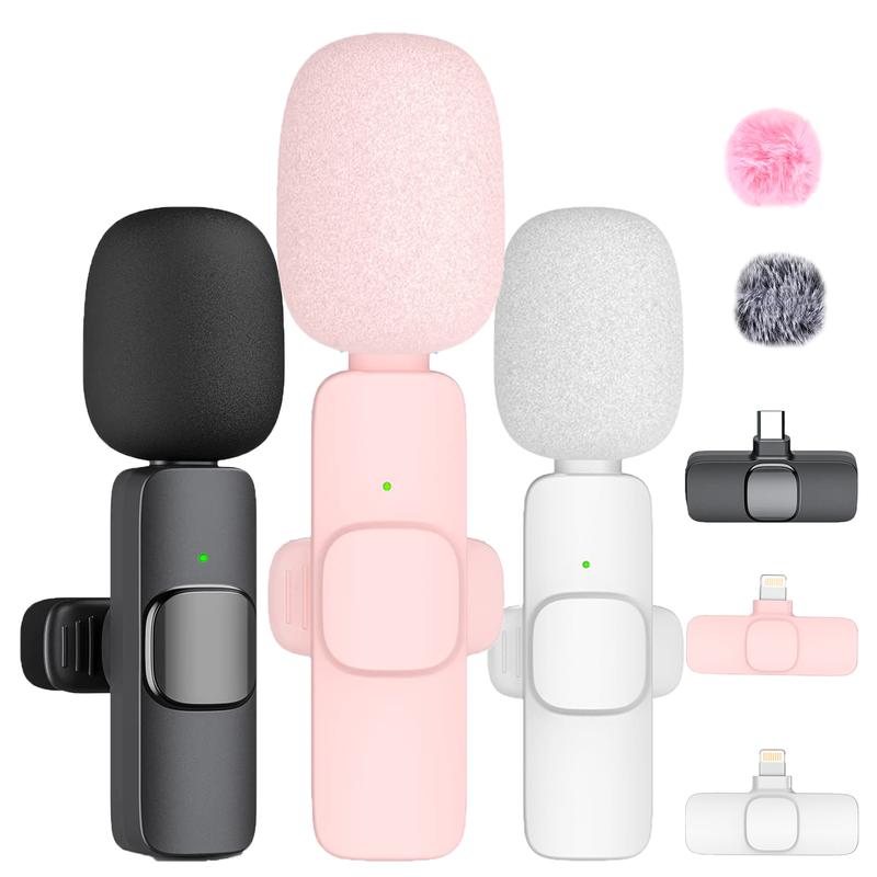 3 Colors-Mini Wireless Lavalier Microphones for iPhone,Android, iPad -Mini WirelessClip-on Microphones Crystal ClearSound Quality for Recording, LiveStreaming,Vlog Audio Lightning UsbPort Smartphone lapel microphone