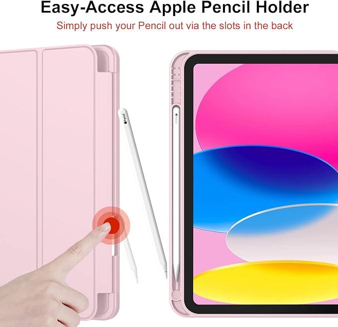 New iPad 10th Generation Case 2022 10.9 Inch with Pencil Holder, Trifold Stand Smart Case with Soft TPU Back Auto Wake Sleep Handheld Protection Cover