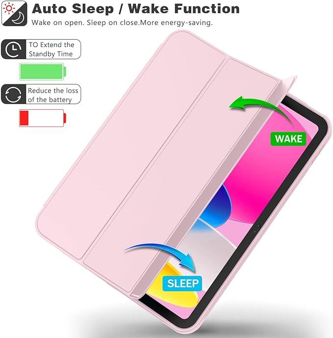 New iPad 10th Generation Case 2022 10.9 Inch with Pencil Holder, Trifold Stand Smart Case with Soft TPU Back Auto Wake Sleep Handheld Protection Cover