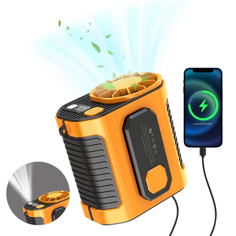 Summer Gift,10000mAh Portable Power Bank ,1 Count 3 in 1 Outdoor Clip on Fan with Torch, 3 Wind Speeds Cooling Fan with LED Light, Rechargeable Camping Fan, Suitable for Outdoor Work, Farm,Hiking, Camping, Gardening and Travel,Phone