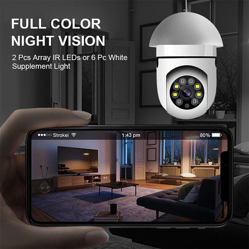 Human Tracking Function Bulb IP Camera, 355 Degree Panoramic Tilt Wireless 2.4 G WiFi Security Cameras Compatible with E27 Base (No TF SD Card)