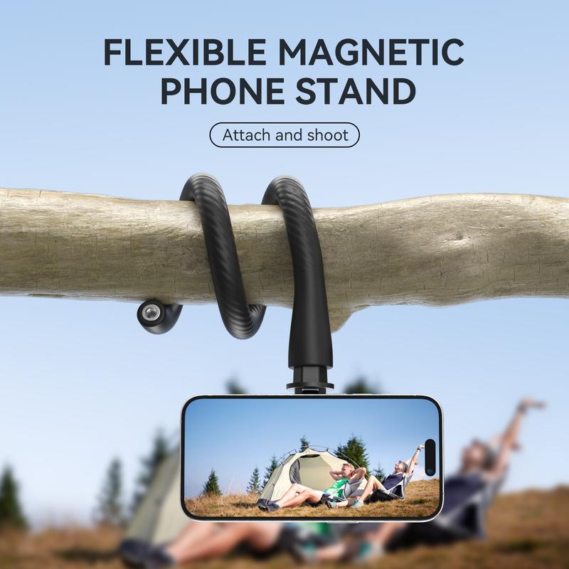 Magnetic Flexible Phone Mount Clamp Tripod Stand Stick Pole for Phones, Stroller Treadmill Tube Bike Motorcycle Phone Holder Attach Stand Accessories Arm Mount for iPhone Android Phones Black