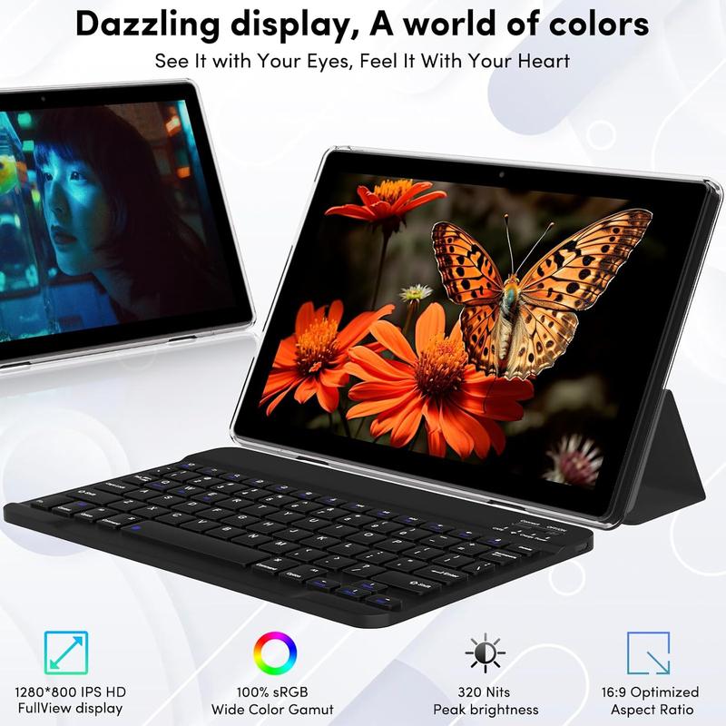 2024 Newest Android 13 Tablets, 10 inch Tablet, 2 in 1 Tablet with Keyboard, 12GB+128GB 512GB Expand, 2.4G 5G  6, BT 5.0, Dual Camera, , GMS Tablet with Case