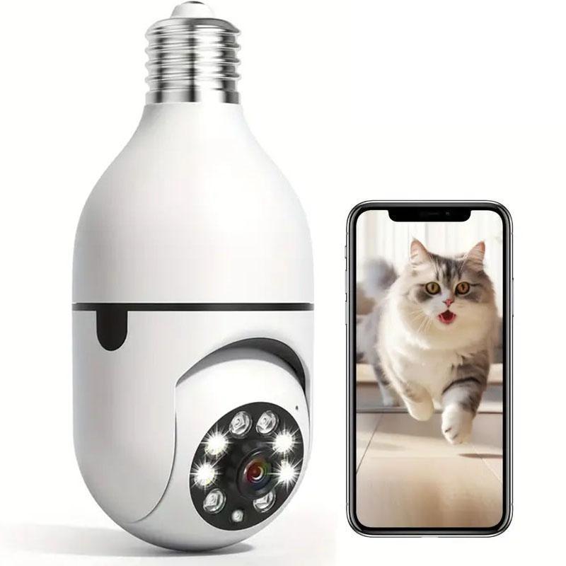 Human Tracking Function Bulb IP Camera, 355 Degree Panoramic Tilt Wireless 2.4 G WiFi Security Cameras Compatible with E27 Base (No TF SD Card)