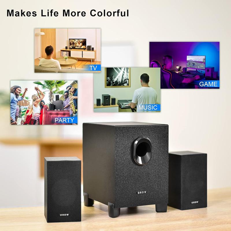 New USB-Powered 2.1 Multimedia Speakers System with Subwoofer, 16W Computer Speakers, Strong Bass, 3.5mm Audio Inputs for PC PS4 TV (Wooden Finish)