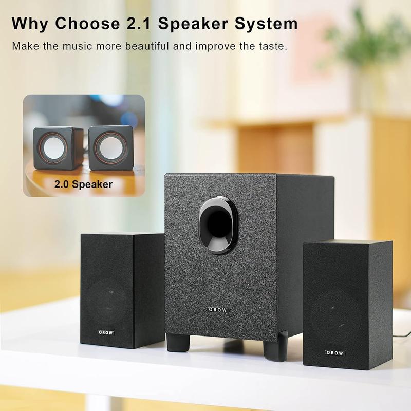 New USB-Powered 2.1 Multimedia Speakers System with Subwoofer, 16W Computer Speakers, Strong Bass, 3.5mm Audio Inputs for PC PS4 TV (Wooden Finish)