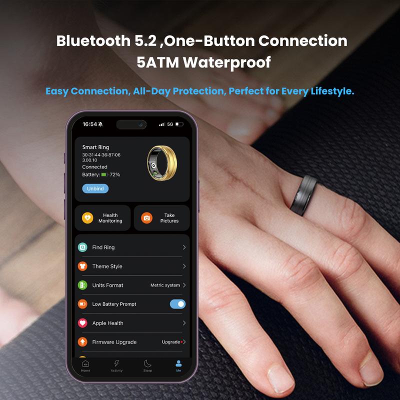 LuuLake Smart Ring RL: Fitness Data Tracking, Sleep Monitoring, Heart Rate, Blood Oxygen, Selfies & Waterproof Android ios Workout