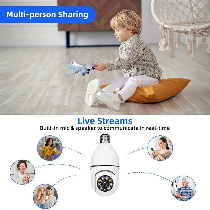 Human Tracking Function Bulb IP Camera, 355 Degree Panoramic Tilt Wireless 2.4 G WiFi Security Cameras Compatible with E27 Base (No TF SD Card)