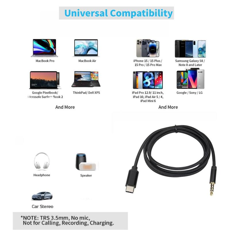 USB C to 3.5mm Audio Auxiliary Port Cable, Type C to Headphone Cable, Car Stereo Adapter Compatible with Samsung Galaxy S23 S22 S21 S20 Ultra Note 20 10 Plus, P50 P40 Pro