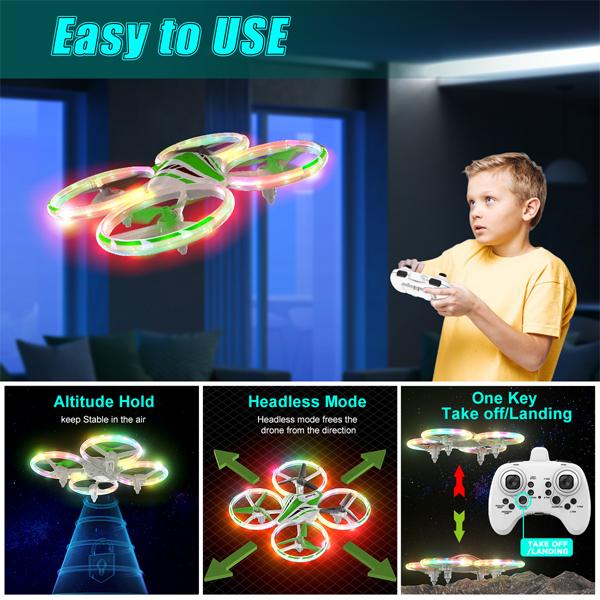 AFUNX Drone for Kids and Beginners Mini RC Helicopter Quadcopter Drone with 7 color LED Lights, Altitude Hold, Headless Mode, Kids Little Drone Toys Gifts for Boys and Girls with Remote Control ( Green Red)