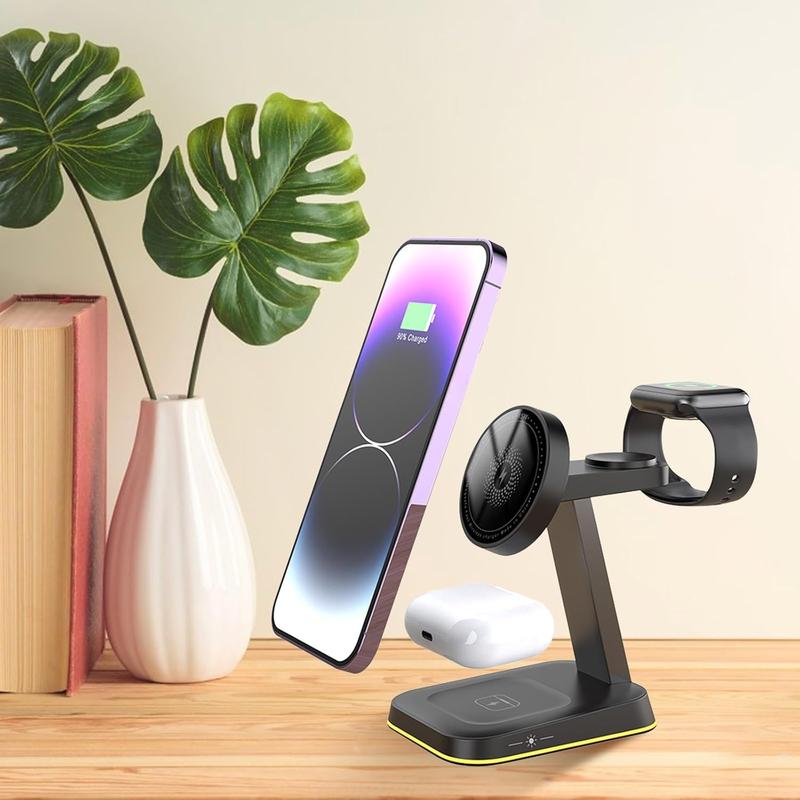 3 in 1 Wireless Charger, 15W Fast Magnetic Charging Station, Wireless Charging Stand Compatible with iPhone 15 14 13 12 11 Series, AirPods Pro 3 2, iWatch Ultra 9 8 7 6 5 4 3 2 SE, Stocking Fillers Gift