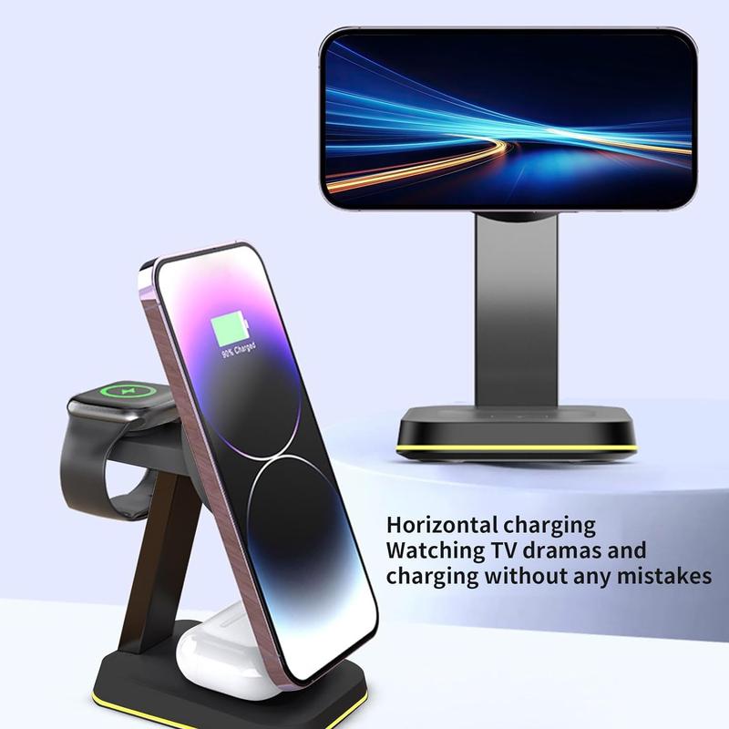 3 in 1 Wireless Charger, 15W Fast Magnetic Charging Station, Wireless Charging Stand Compatible with iPhone 15 14 13 12 11 Series, AirPods Pro 3 2, iWatch Ultra 9 8 7 6 5 4 3 2 SE, Stocking Fillers Gift