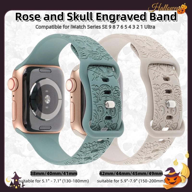 Fashion Skull Pattern Watch Band (Band Only), Soft Silicone Sport Wristband Replacement Band, Wearable Accessories Compatible with iWatch Ultra 1 2 Series SE 9 8 7 6 5 4 3 2 1